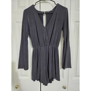 Lush small women's gray romper with bell sleeves
